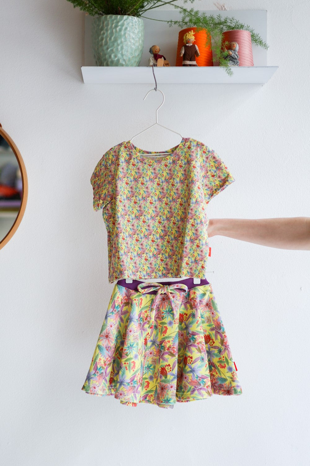 Organic cotton stretch jersey girls t-shirt and skirt.