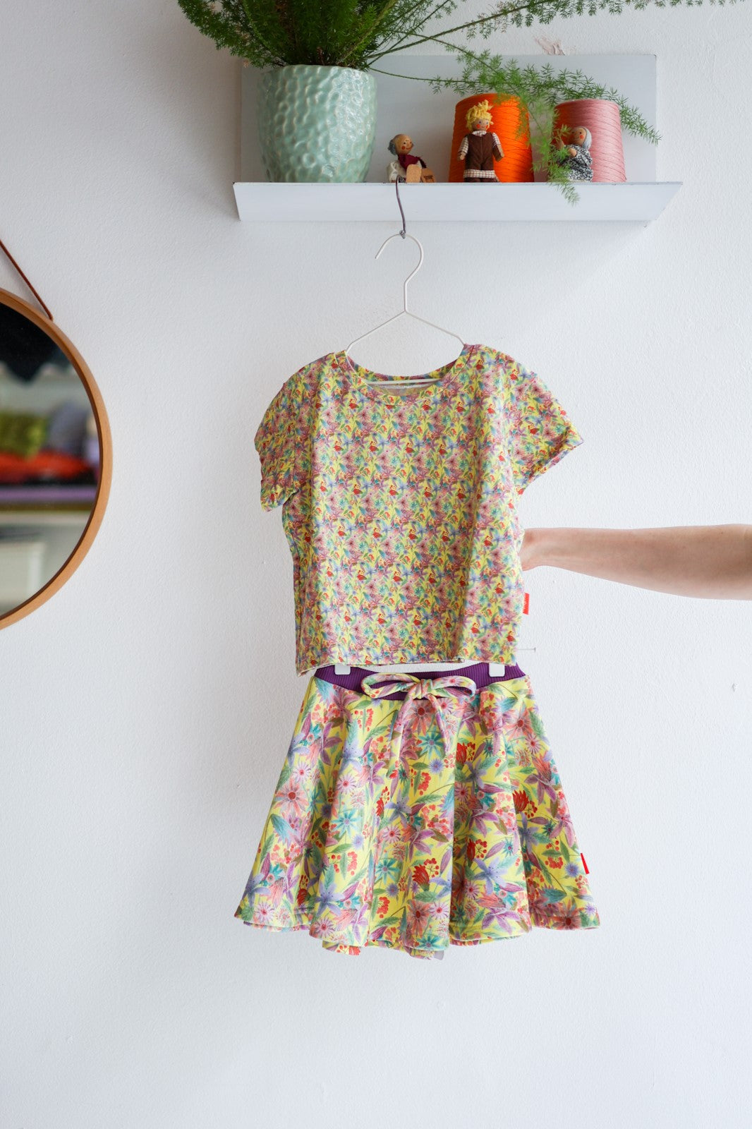 Kids organic cotton t-shirt and extra flared skirt.