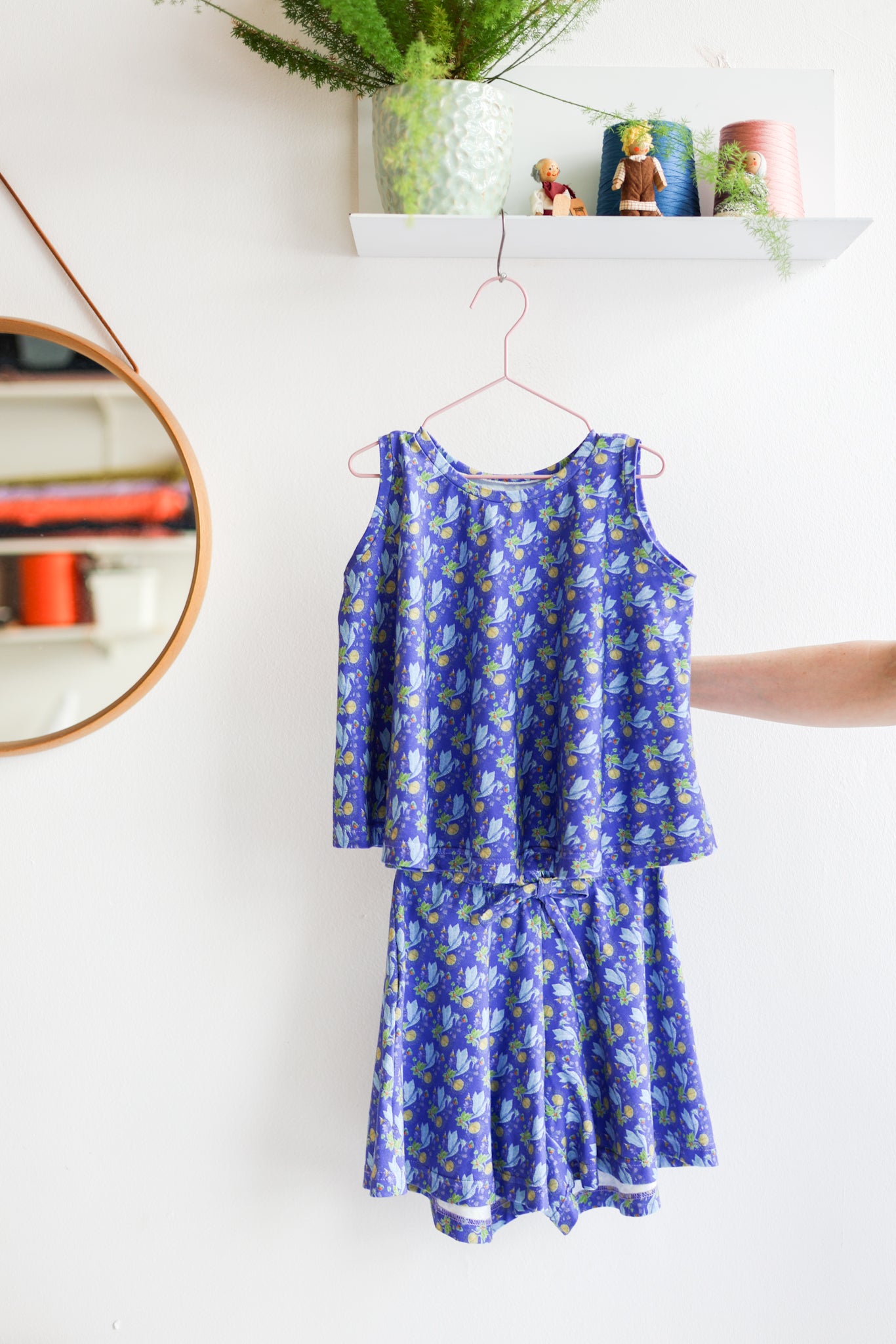 Organic cotton jersey kids extra flared tank top and shorts.