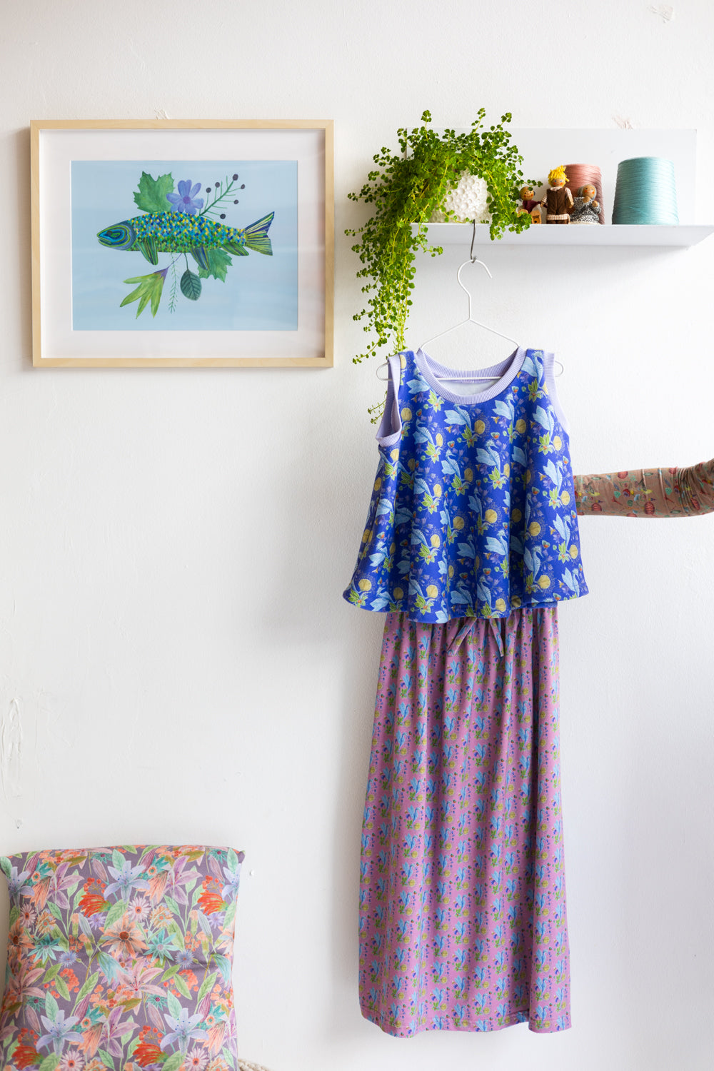 Kids organic cotton flared sweater vest and long skirt.