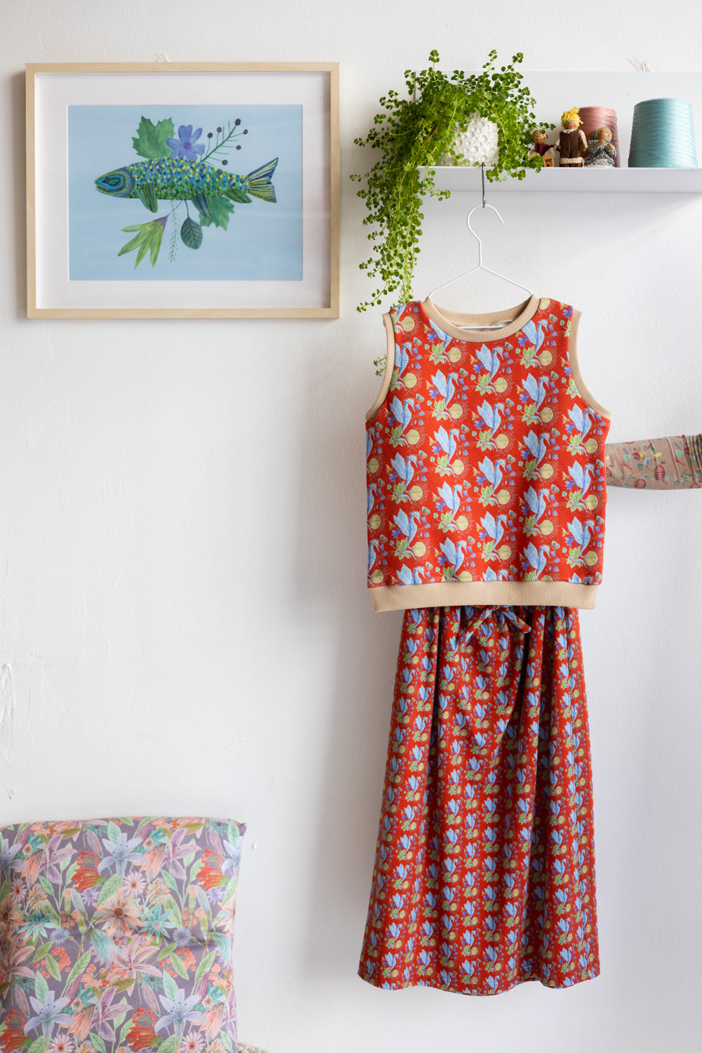 Kids organic cotton sweater vest and long skirt.