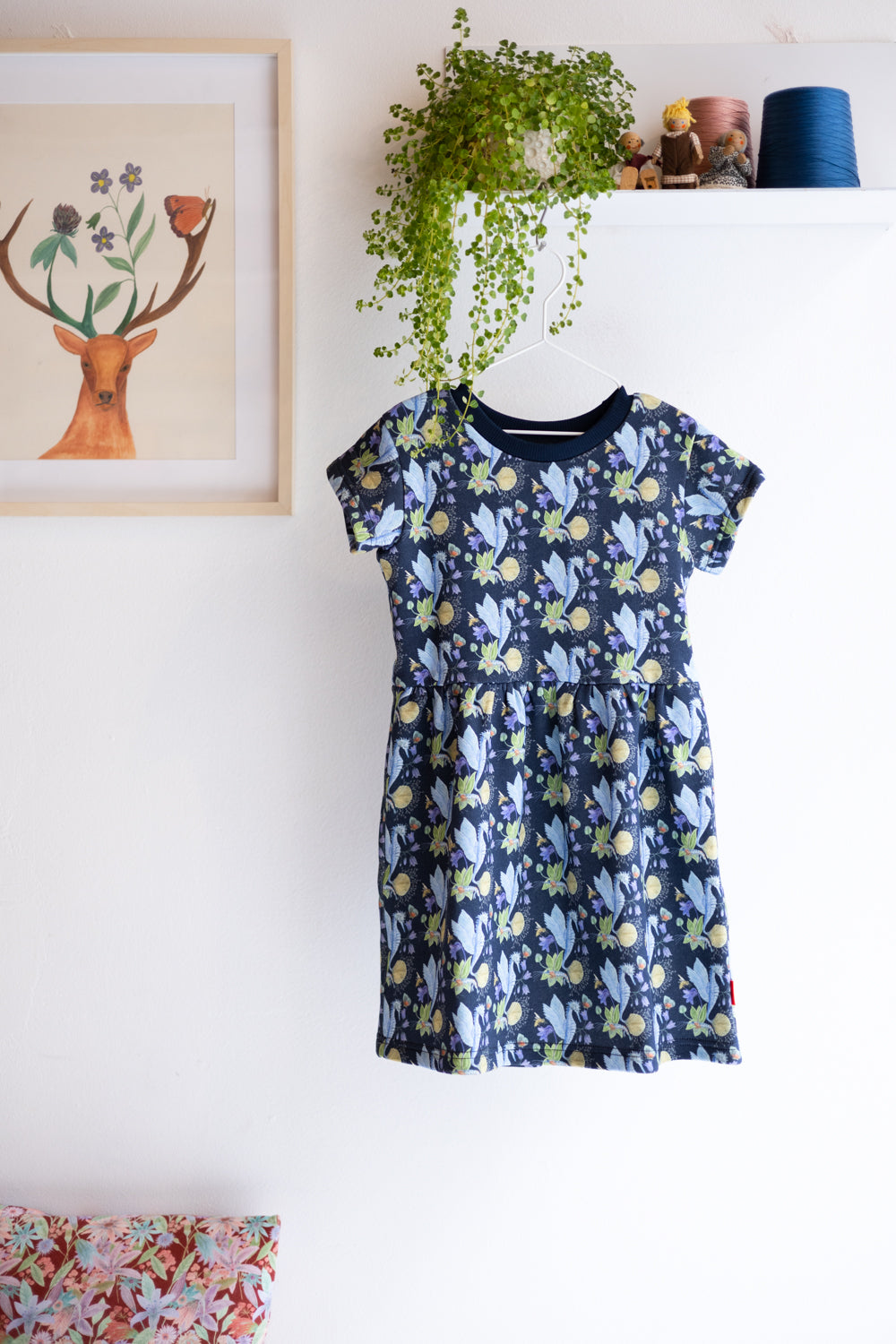 Organic Sweat Baby Doll Slip Dress | flying seahorse | navy aesthete-(kids)wear Organic Sweat Baby Doll Slip Dress | flying seahorse | navy aesthete-(kids)wear