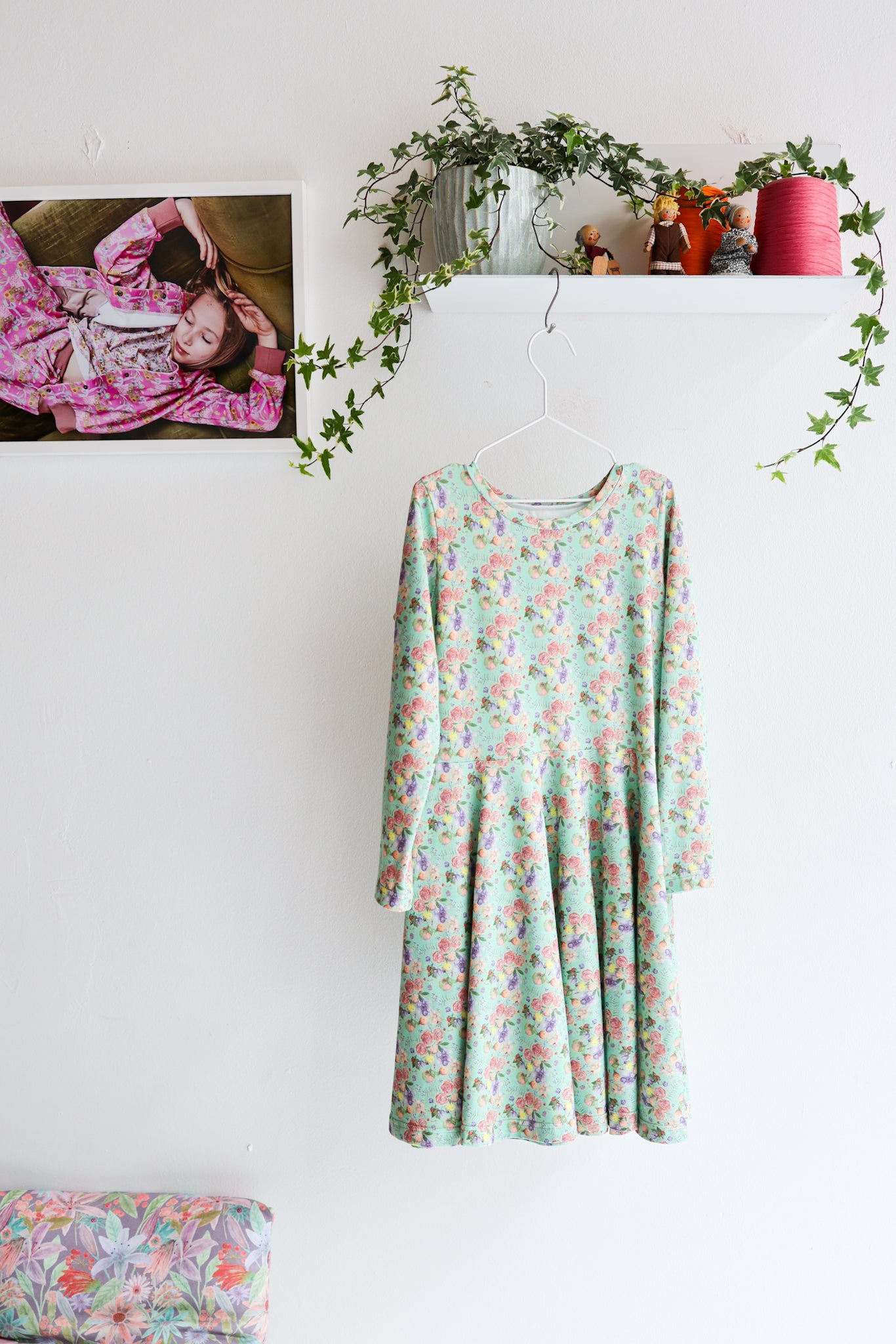 Kids long sleeve extra flared slip dress.