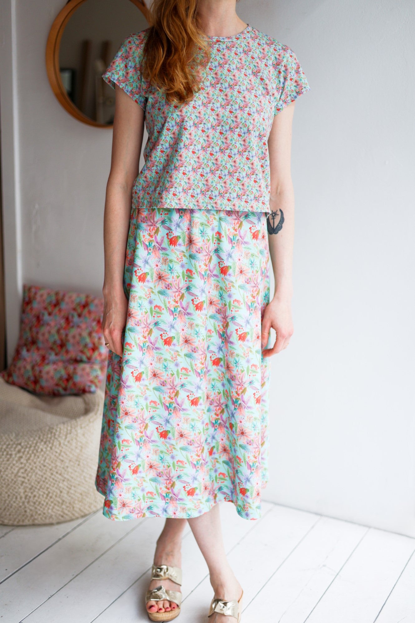 Women organic cotton sweat flared long skirt.