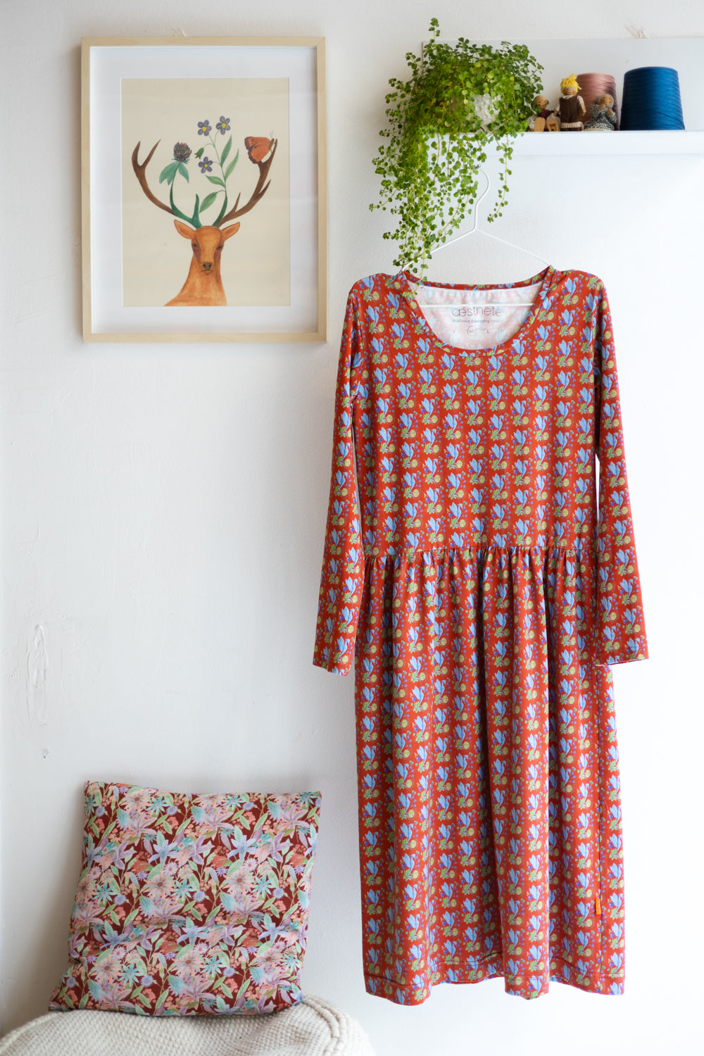 Organic Jersey Women Long Dress | flying seahorse | deep orange aesthete-(kids)wear Organic Jersey Women Long Dress | flying seahorse | deep orange aesthete-(kids)wear