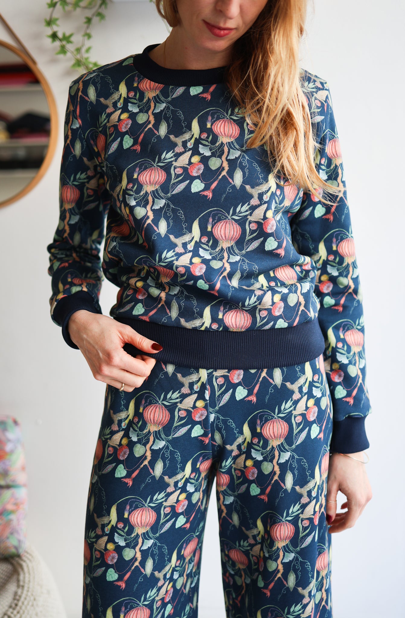 Tailored' Organic Cotton Women Sweatshirt floral medusa navy