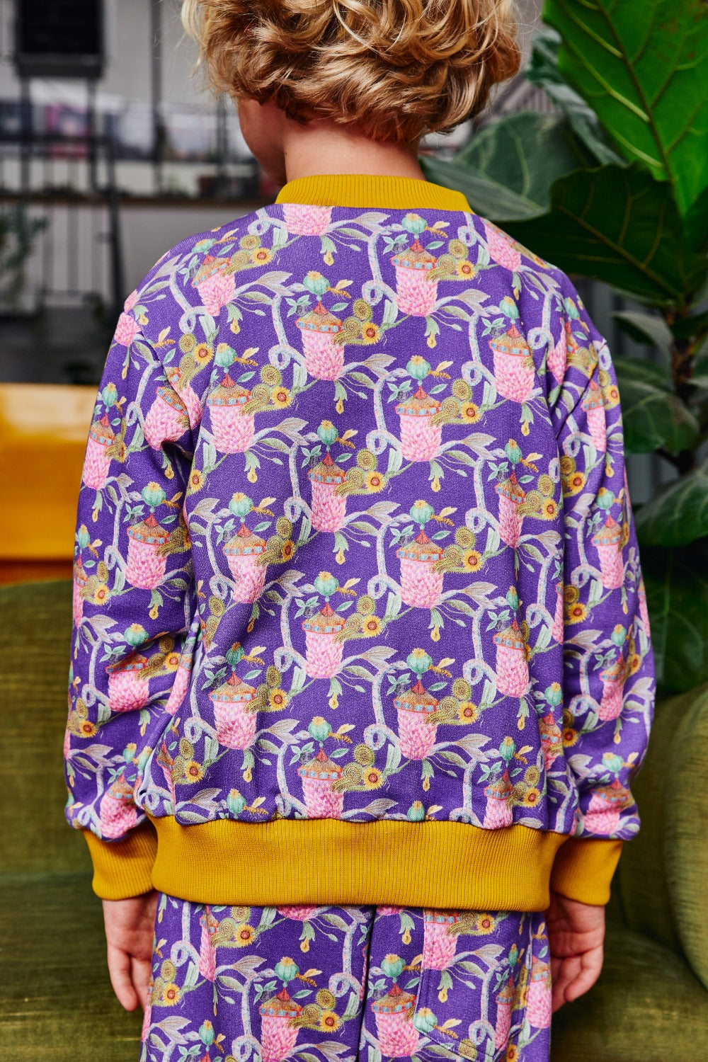 Kids organic cotton sweat bomber jacket.