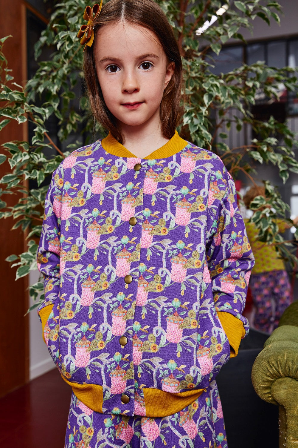 Kids organic cotton sweat bomber jacket.