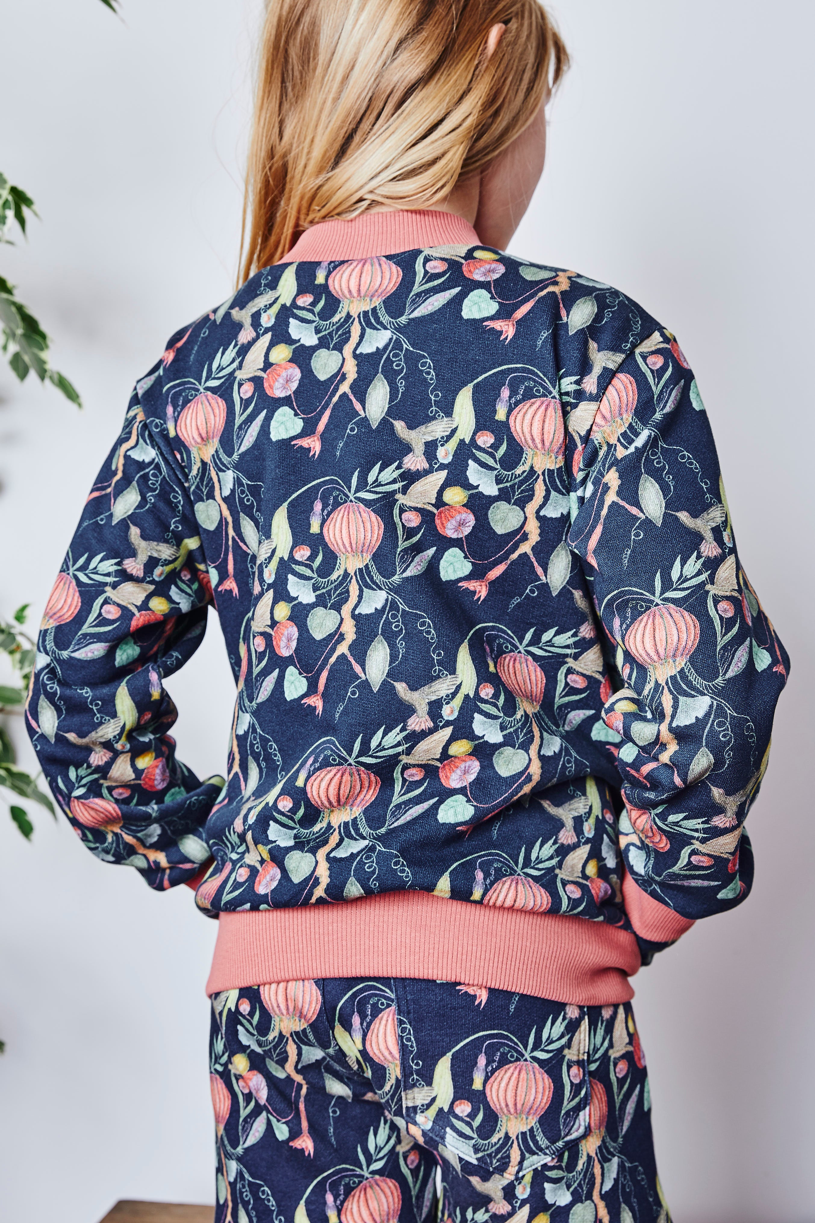 Kids organic cotton sweat bomber jacket.