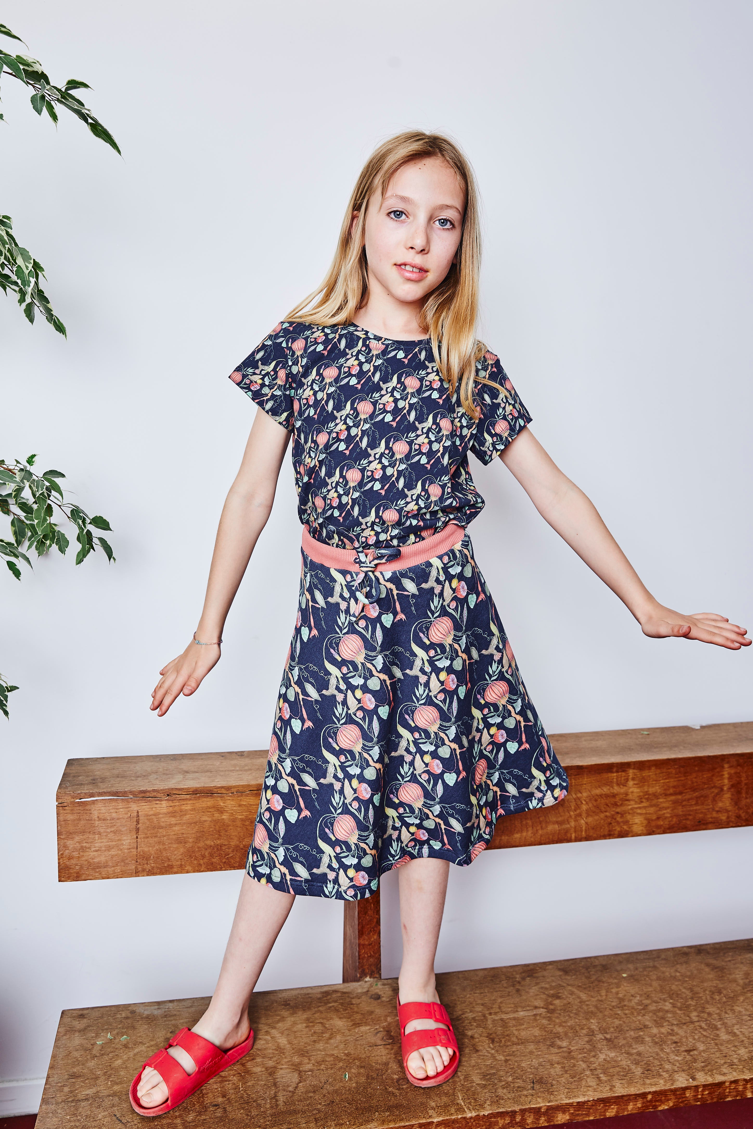 Kids organic cotton sweat flared skirt.