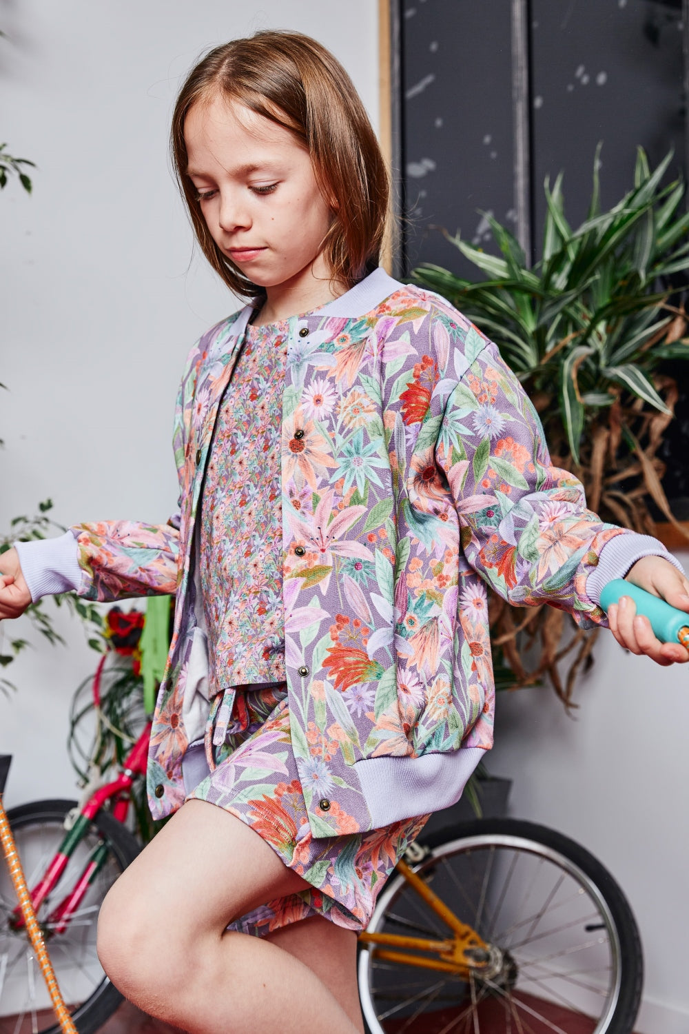 Kids organic cotton sweat bomber jacket.