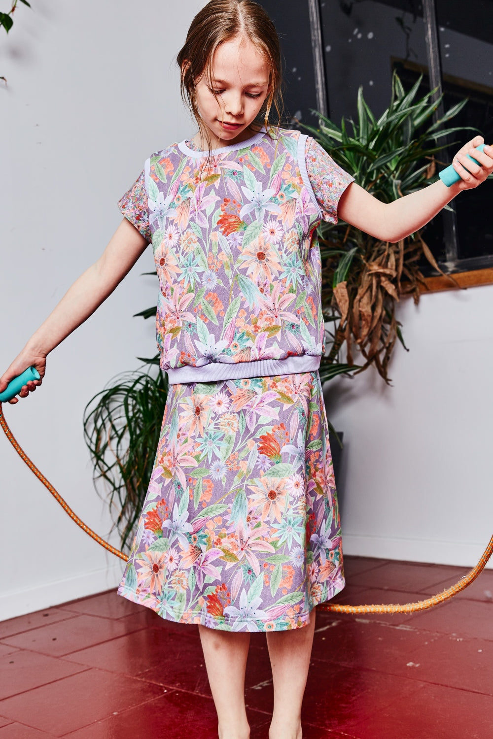 Kids organic cotton sweat flared skirt.