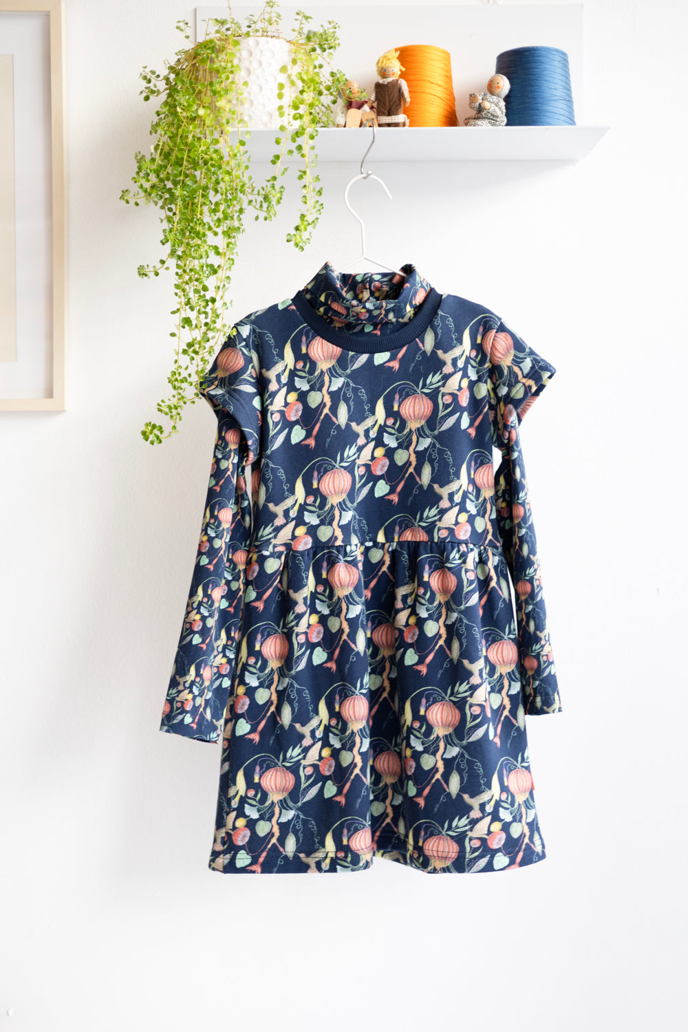Kids organic cotton turtleneck t-shirt and dress.