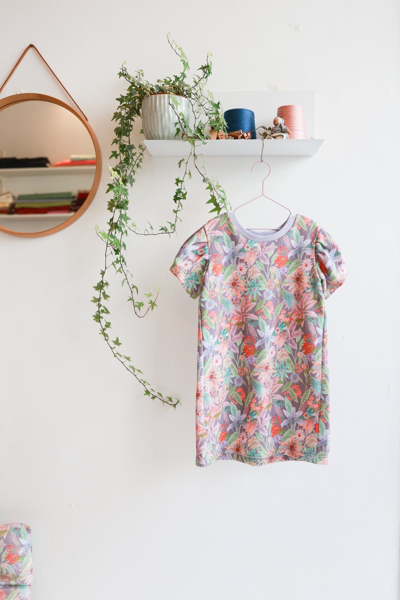 Organic cotton puffed sleeve kids dress.