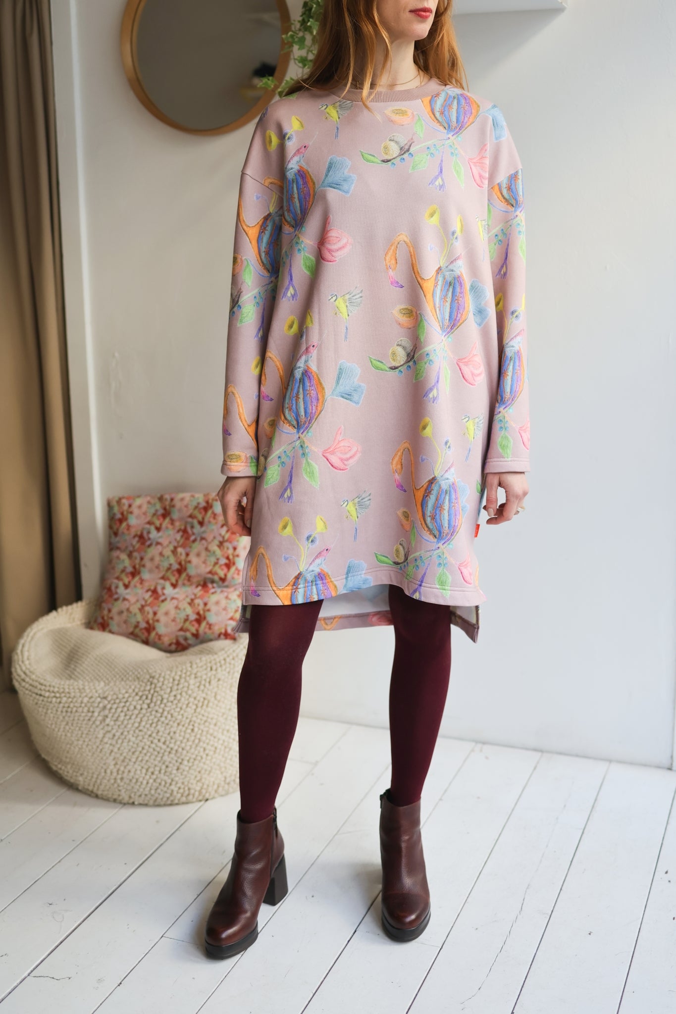 Women organic cotton slitted sweat dress.