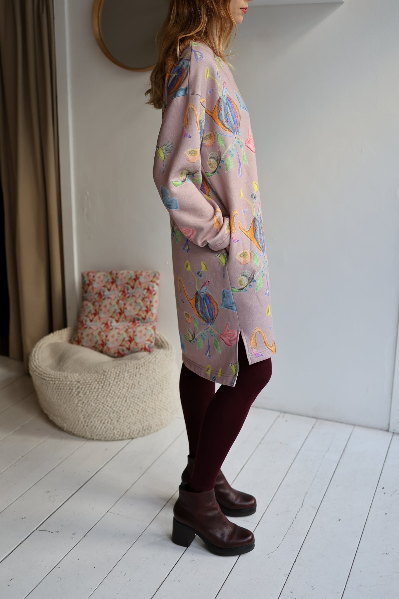 Women organic cotton slitted sweat dress.