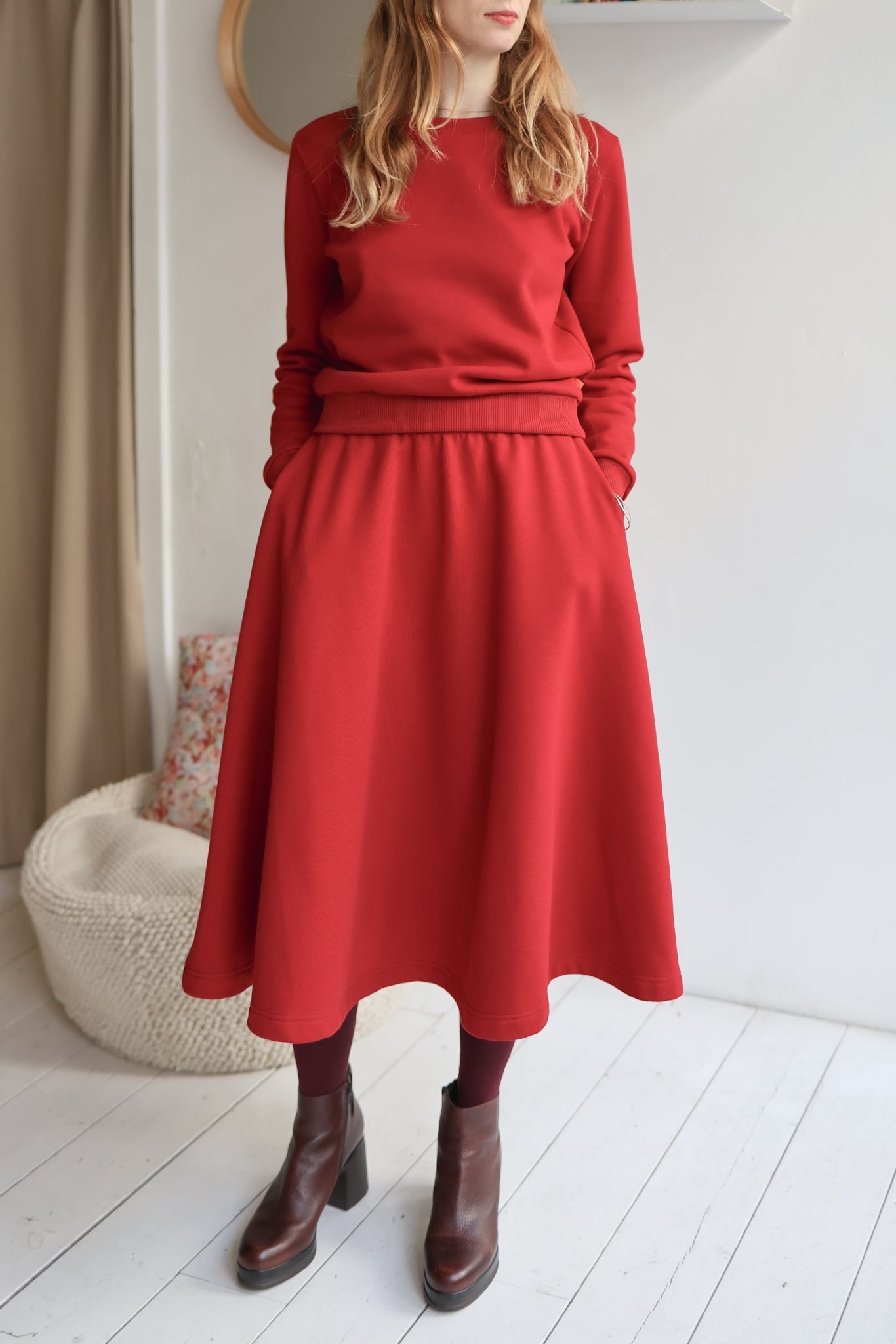 Women organic cotton sweat flared long skirt.