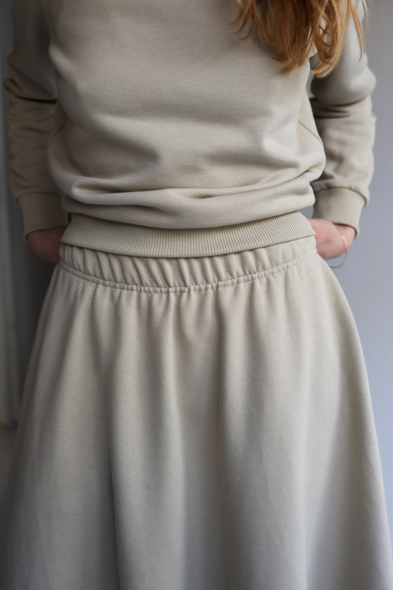 Women organic cotton sweat flared long skirt.