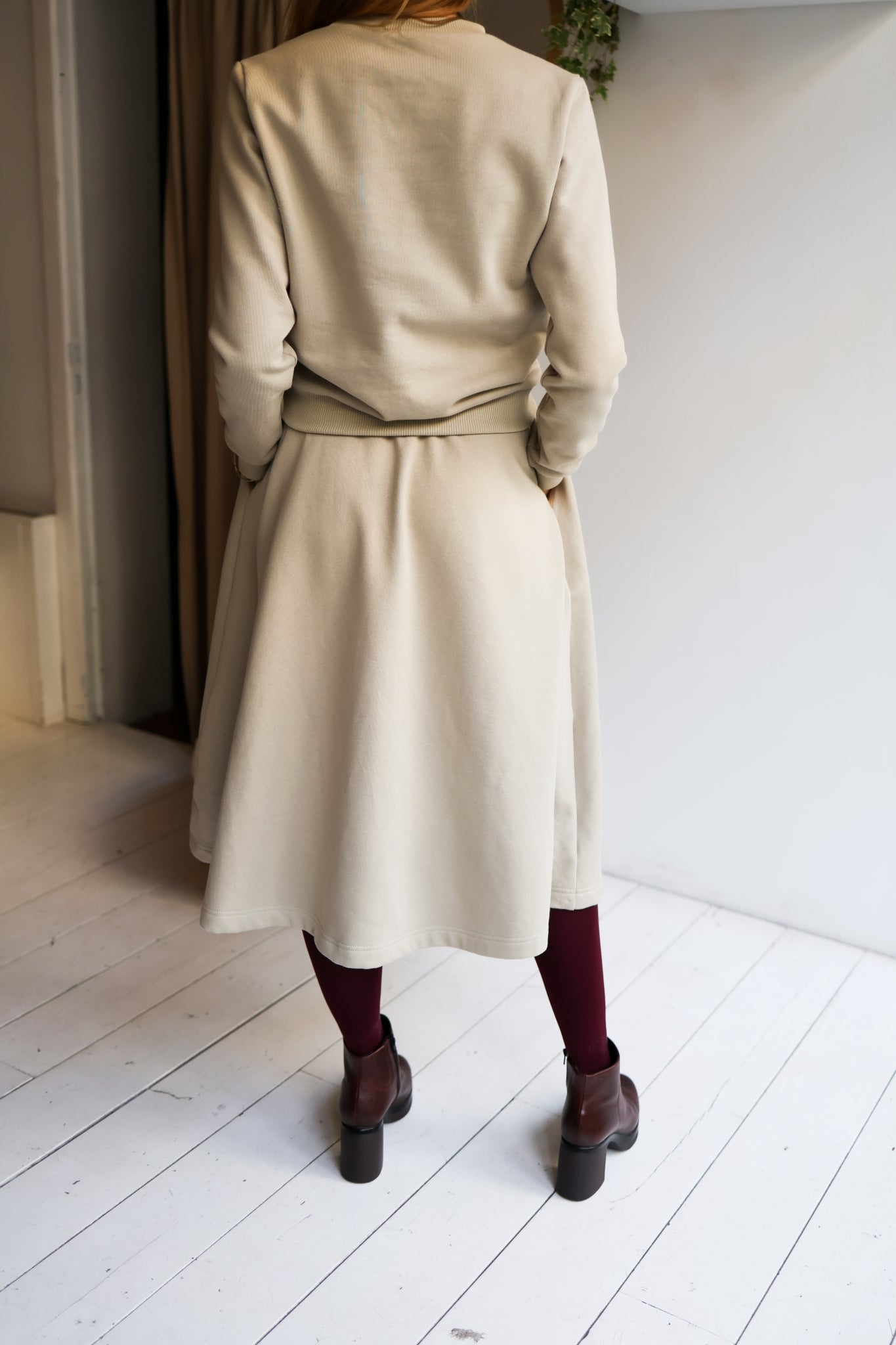 Women organic cotton sweat flared long skirt.