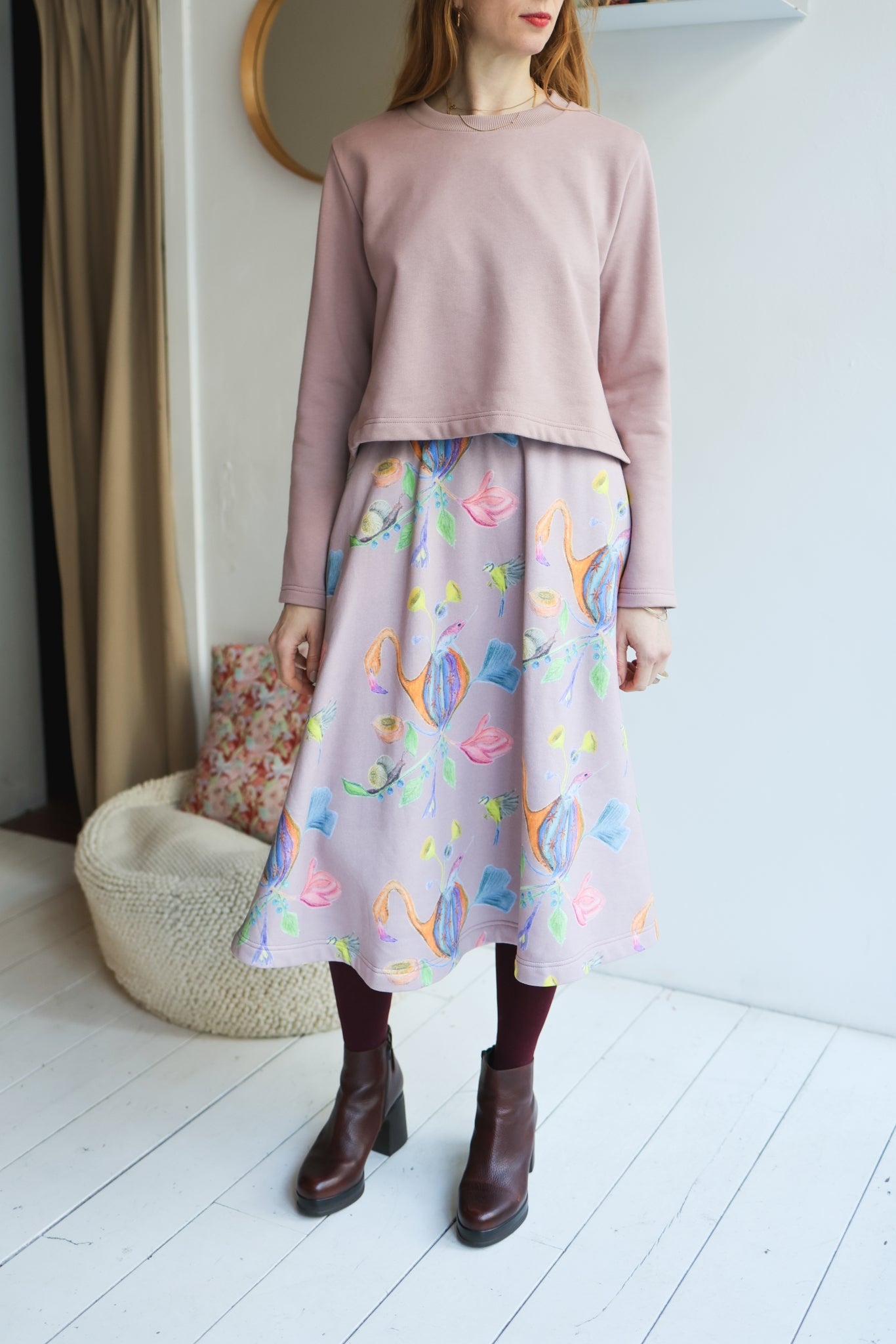 Women organic cotton sweat flared long skirt.