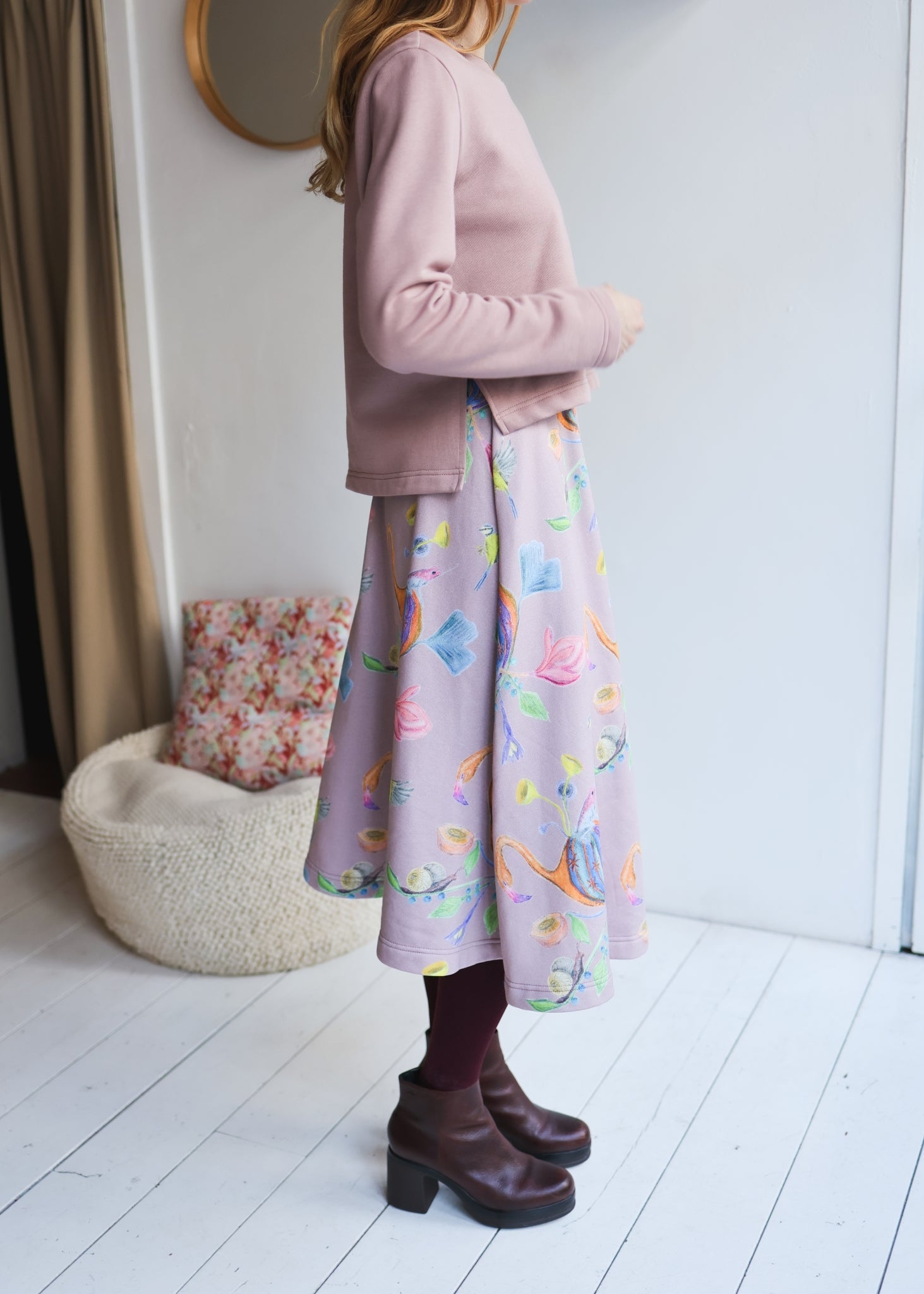 Women organic cotton sweat flared long skirt.