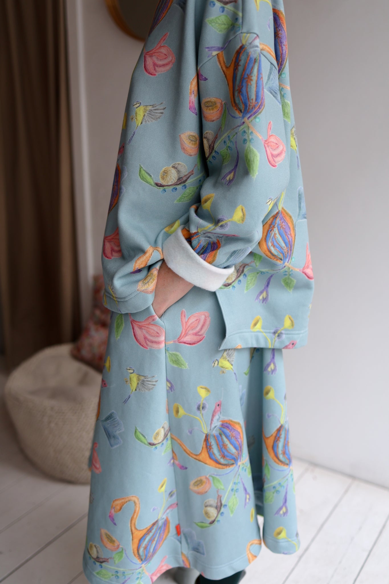 Women organic cotton sweat flared long skirt.