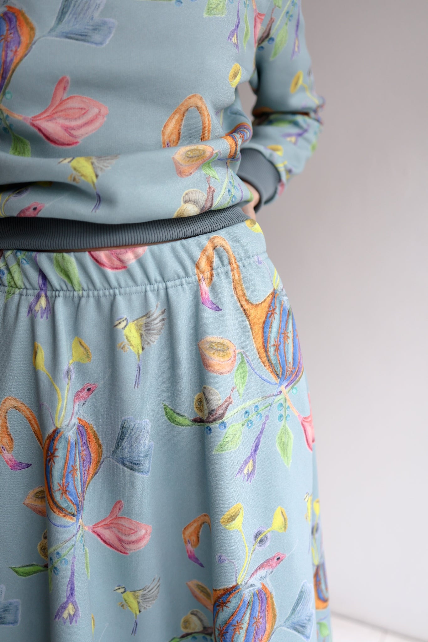 Women organic cotton sweat flared long skirt.