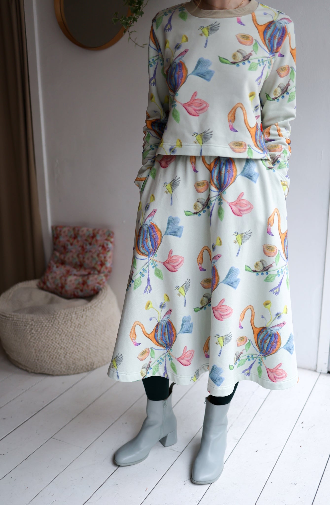 Women organic cotton sweat flared long skirt.