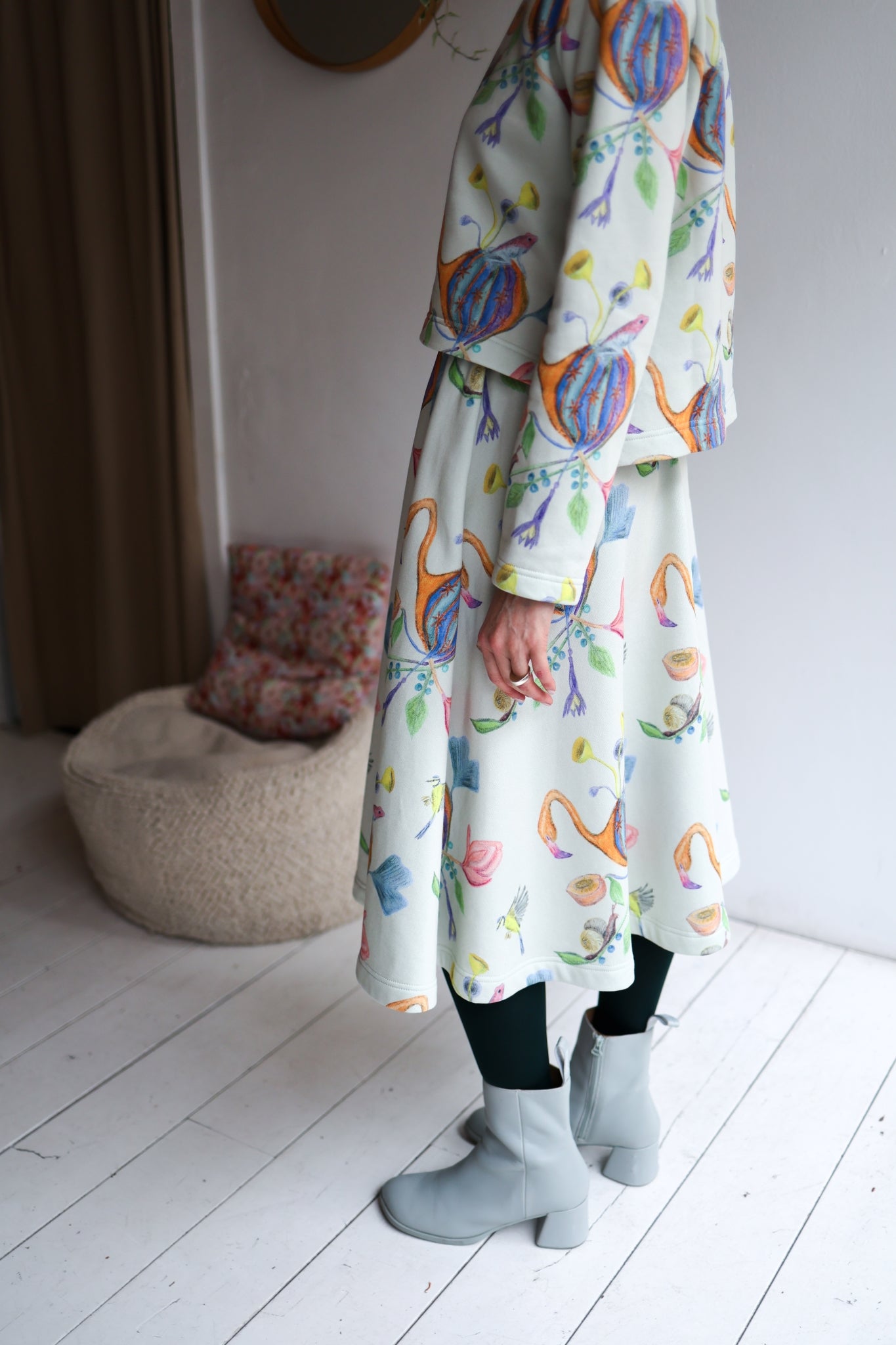 Women organic cotton sweat flared long skirt.