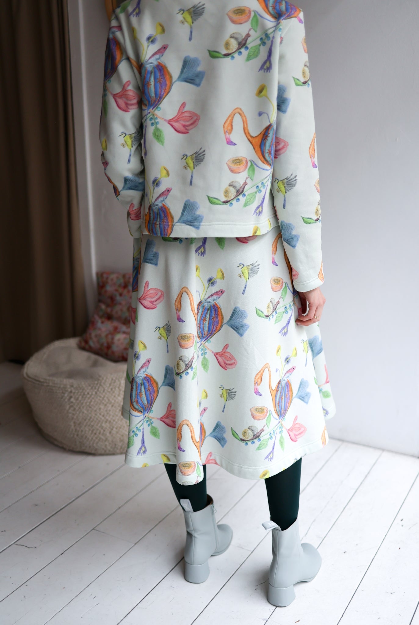 Women organic cotton sweat flared long skirt.