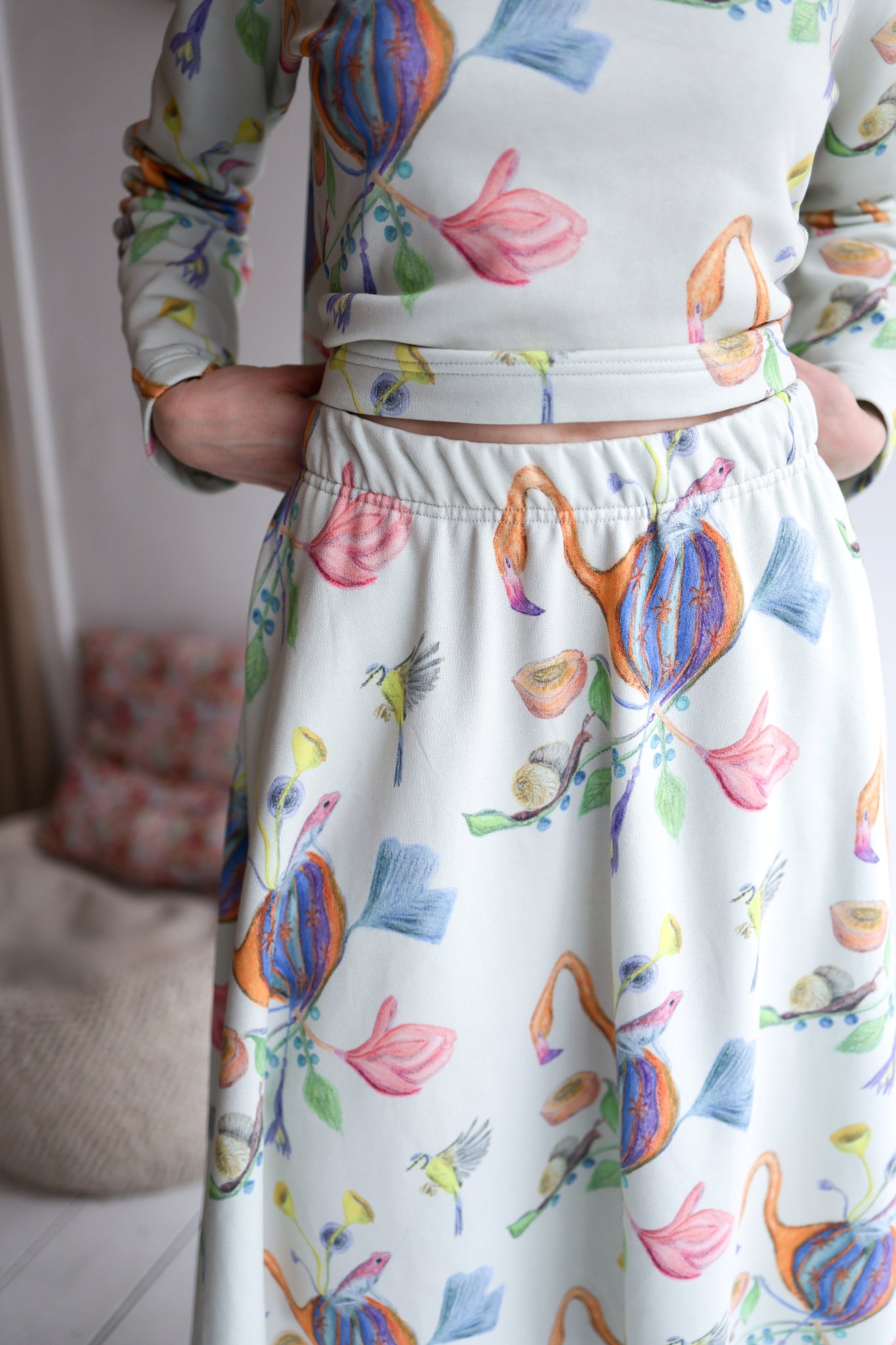 Women organic cotton sweat flared long skirt.