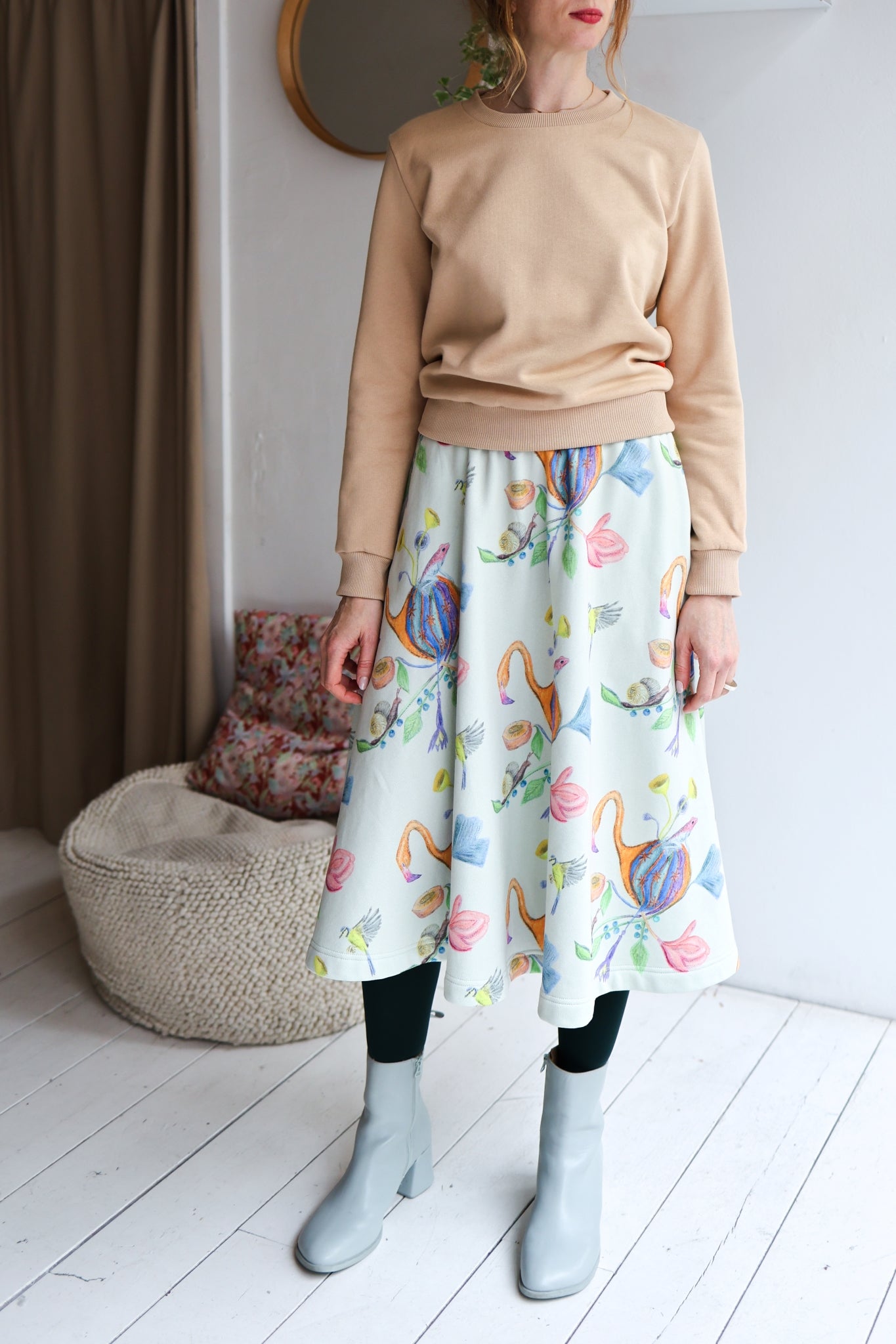 Women organic cotton sweat flared long skirt.