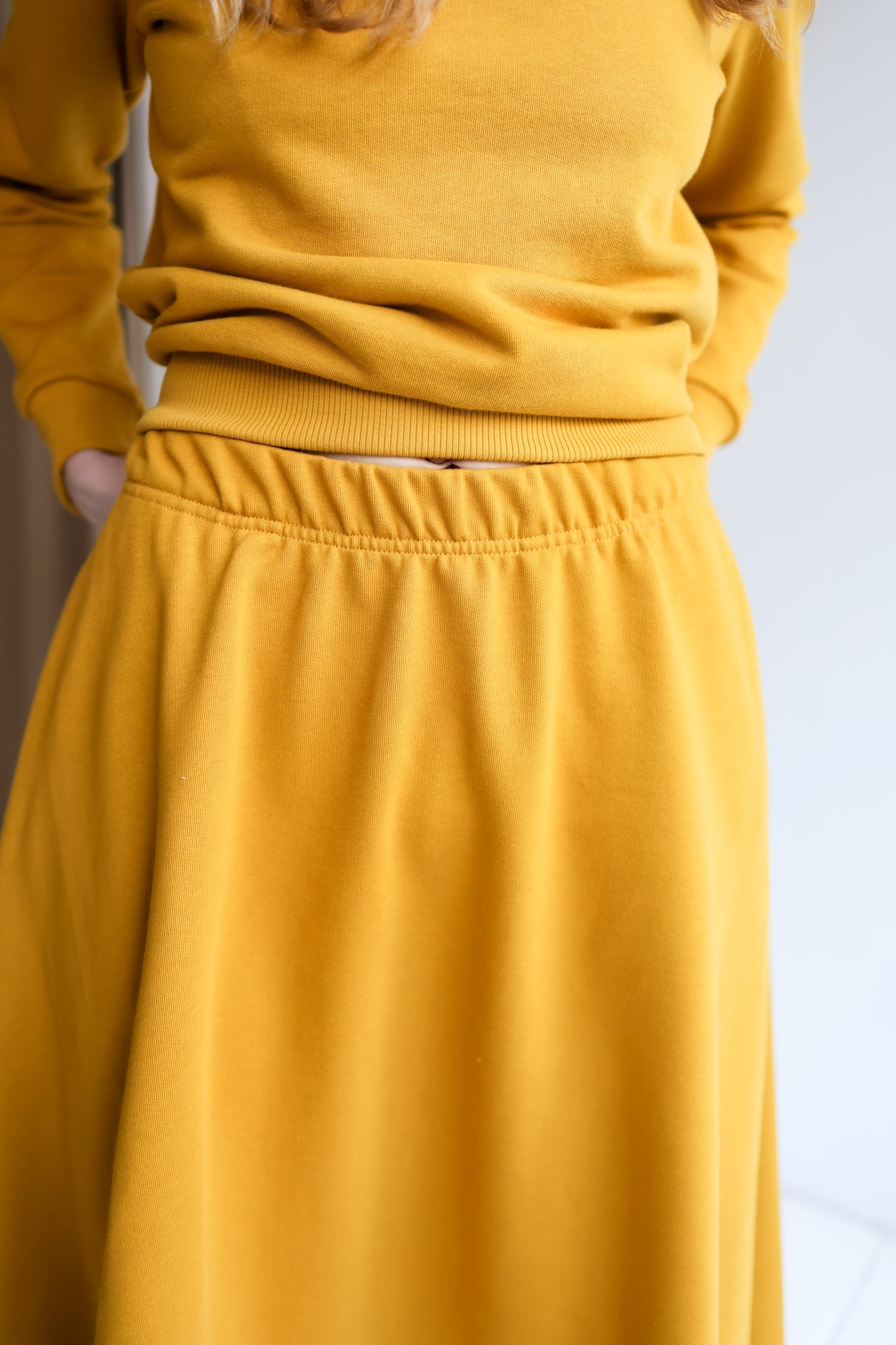 Women organic cotton sweat flared long skirt.