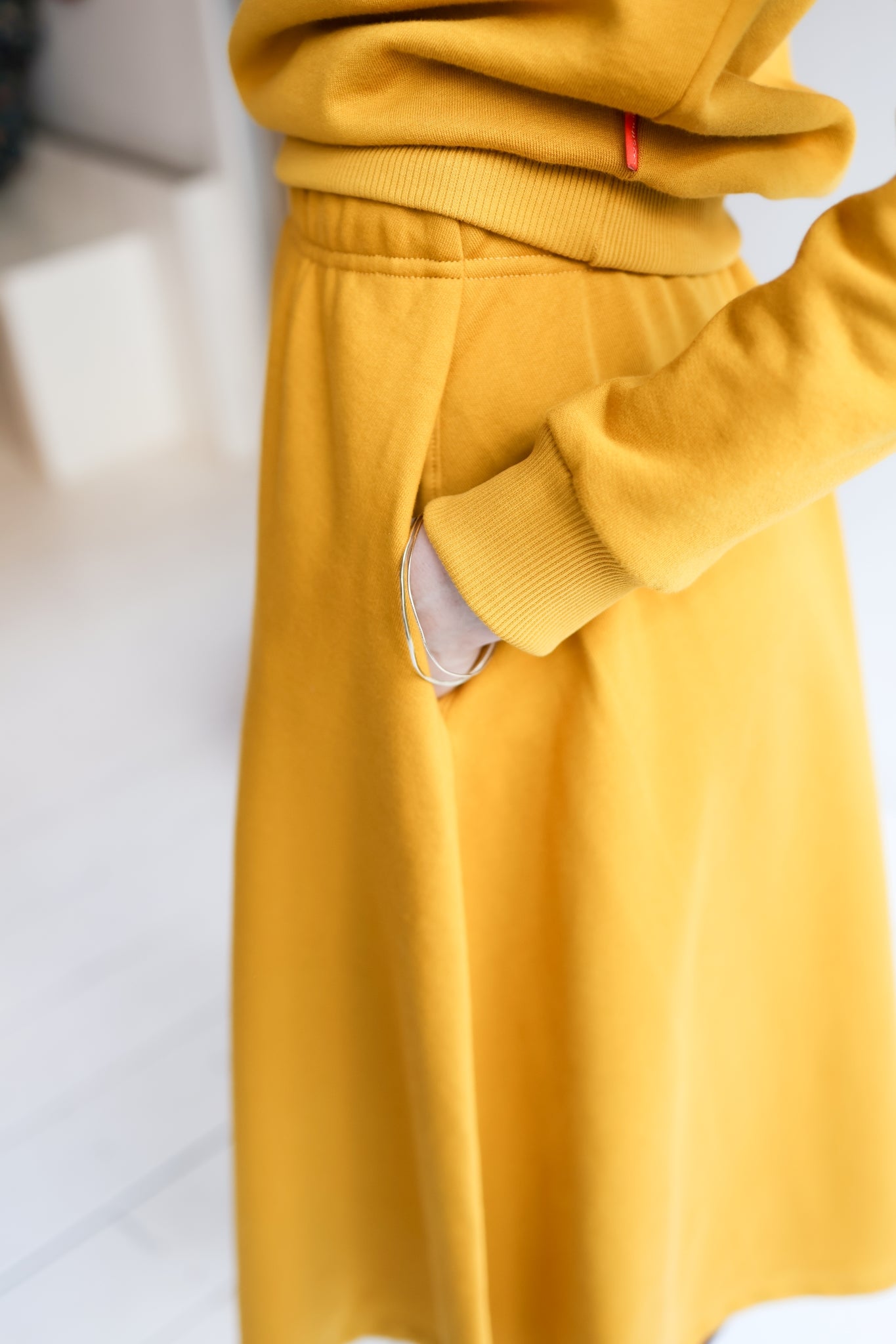 Women organic cotton sweat flared long skirt.