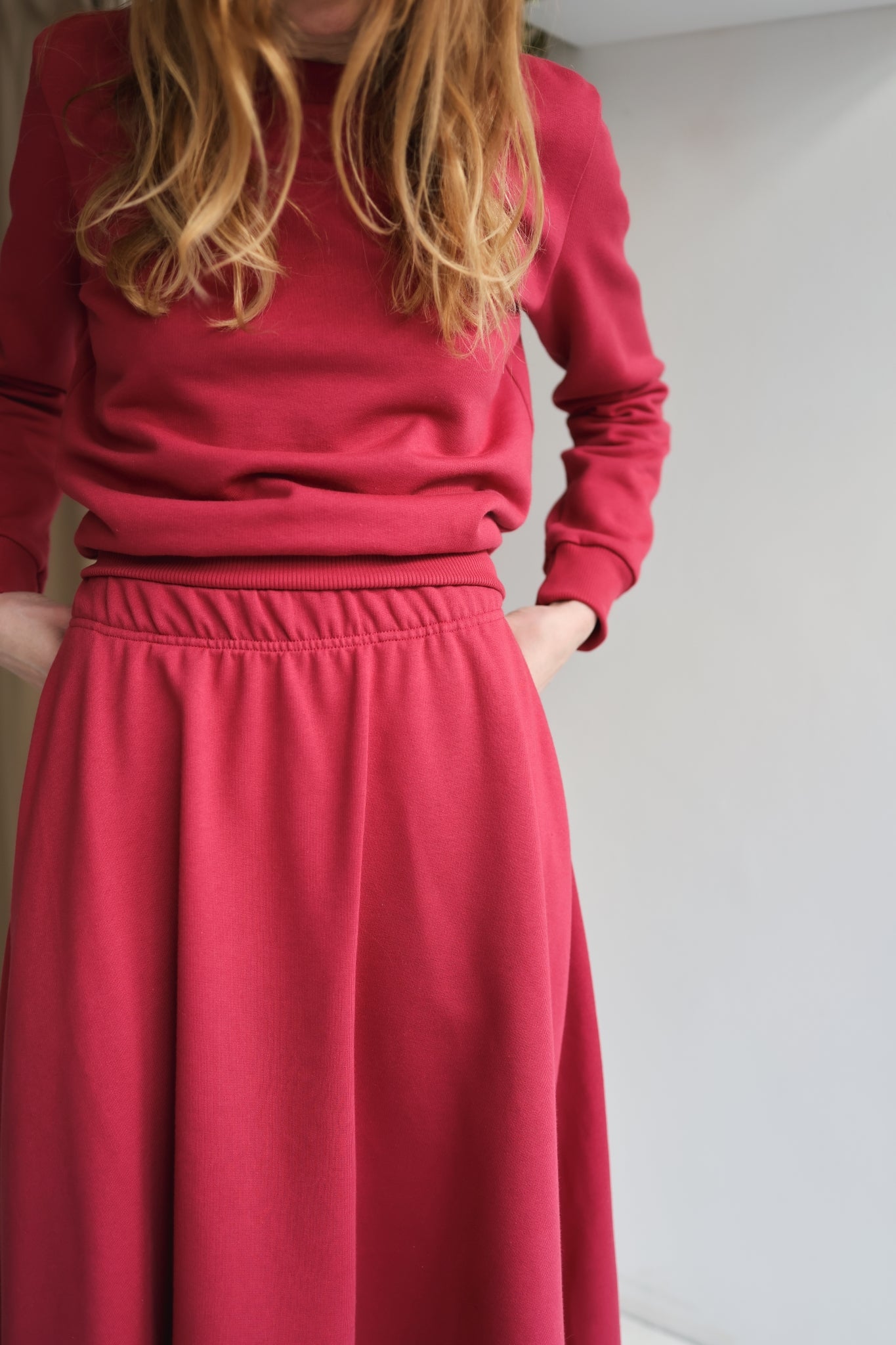 Women organic cotton sweat flared long skirt.