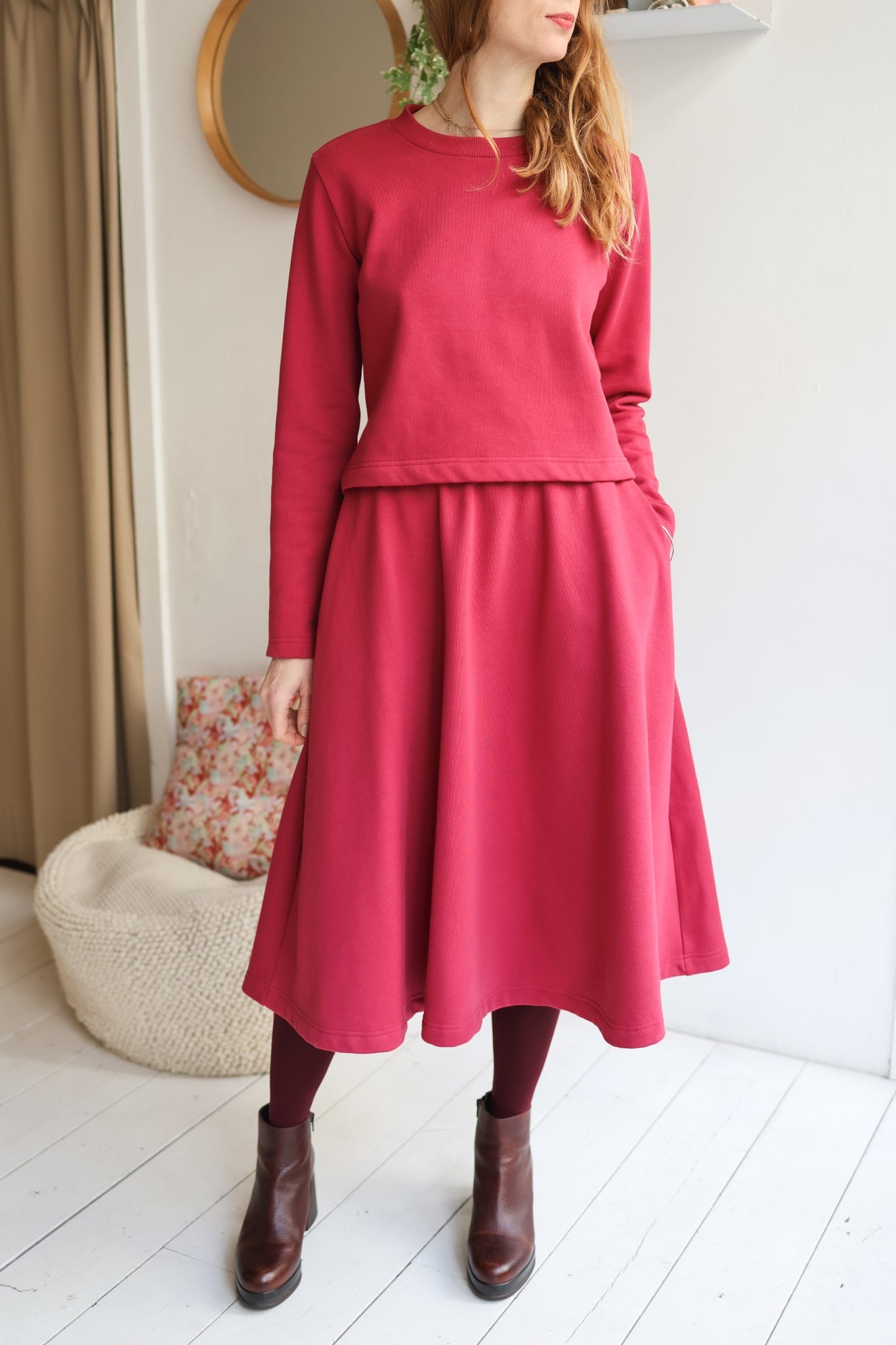 Women organic cotton sweat flared long skirt.