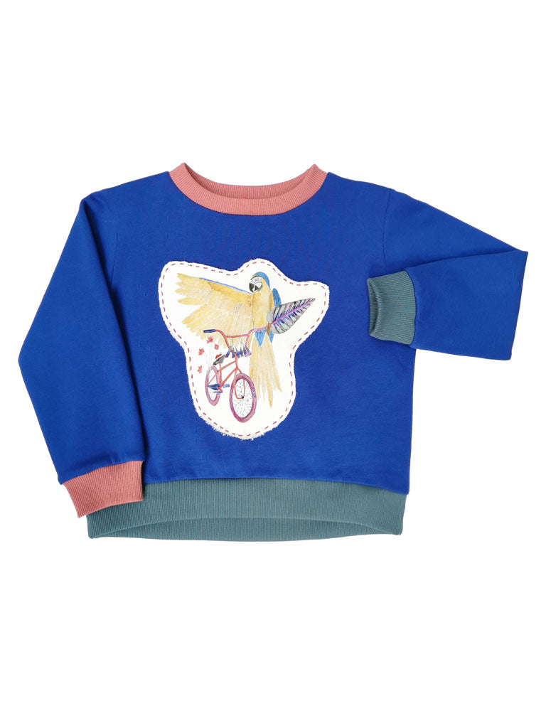 Vintage Girlish "Dreaming Parrot" Sweatshirt | ultramarine | 6-8y